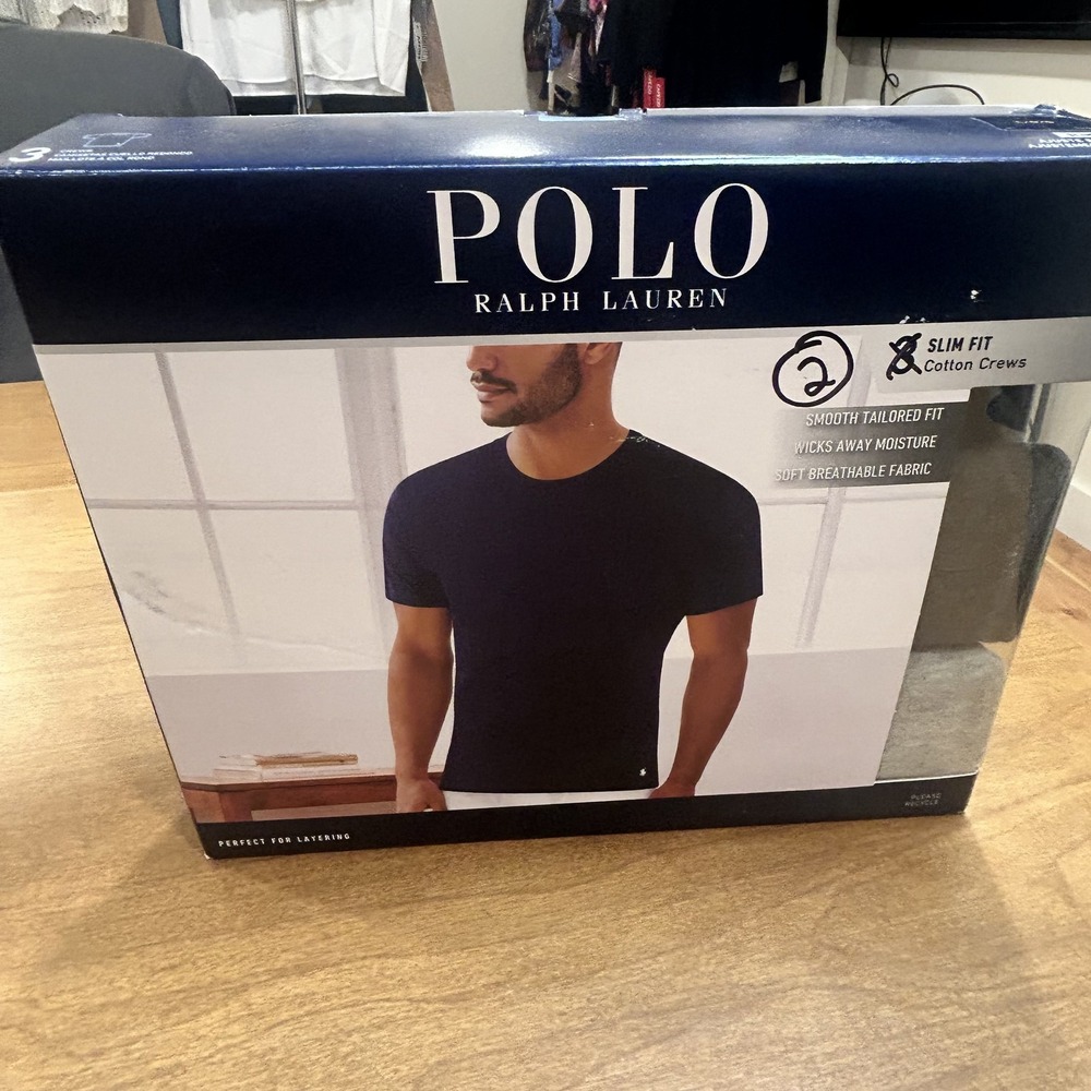 Polo Ralph Lauren Crew Undershirt Mens L Blue Slim Fit 2 Pack Cotton Breathable
